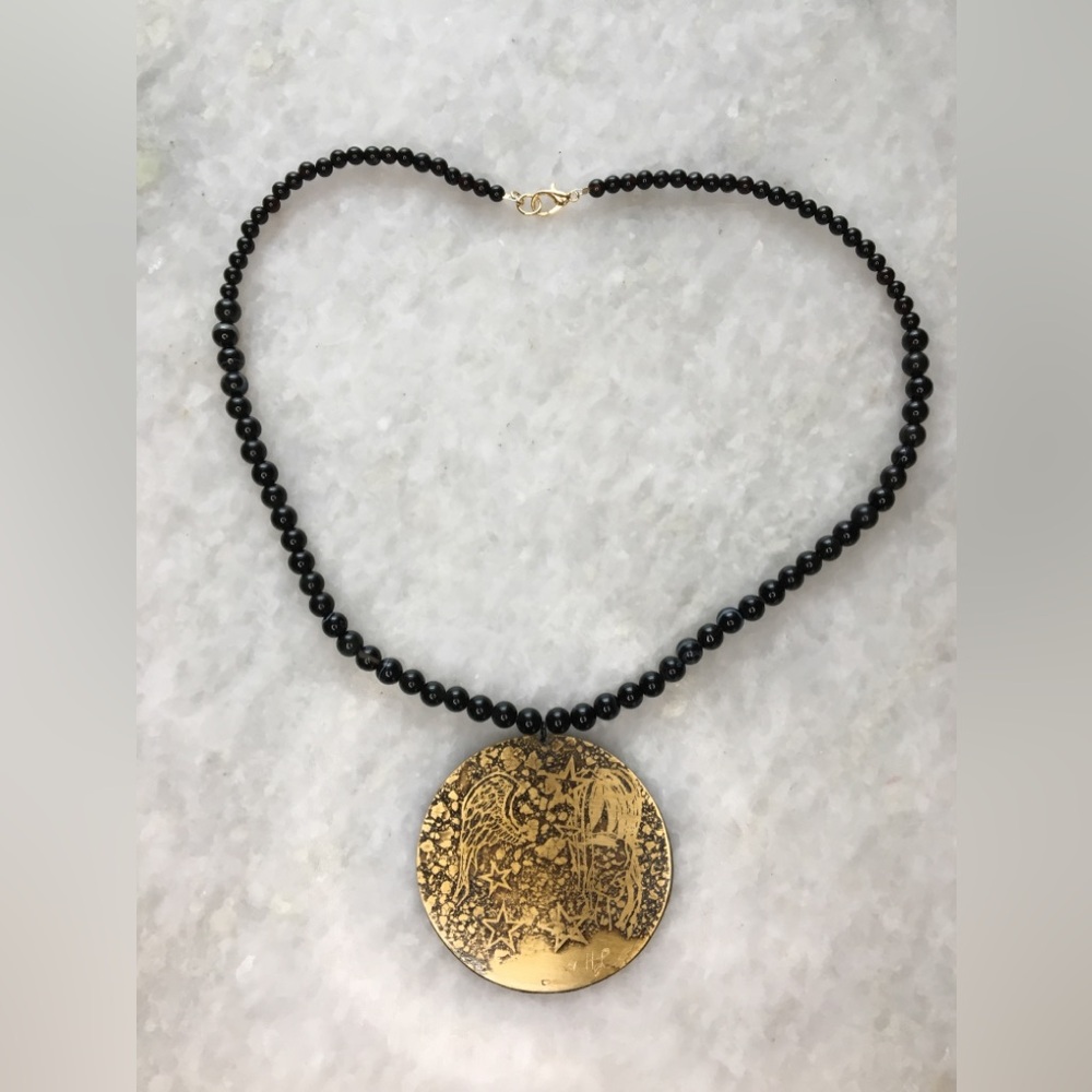 Peace Necklace | Handcrafted with black onyx and black agate beaded 18” necklace - Picture 10 of 16